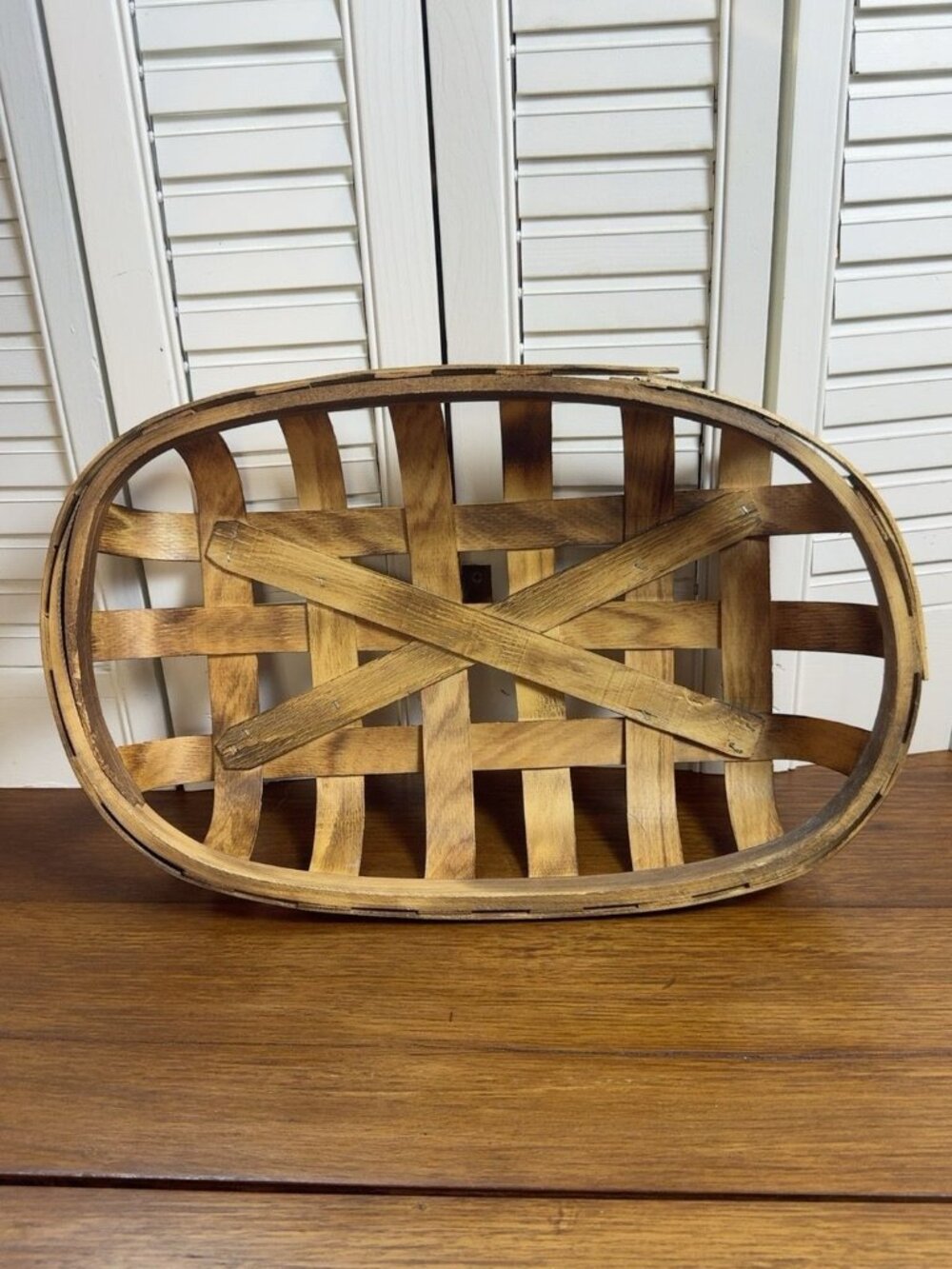 Rustic Farmhouse Oval Woven Basket Tobacco Style Tabletop Decor